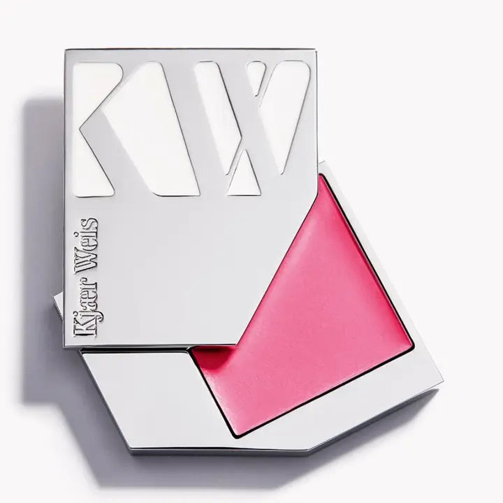 Kjaer Weis Cream Blush Happy – silver square case, pink blush, white background – cheek color