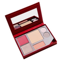 Collector's Kit – rote Samt-Palette mit Spiegel, mehreren Make-up-Farben, weißem Hintergrund – Make-up