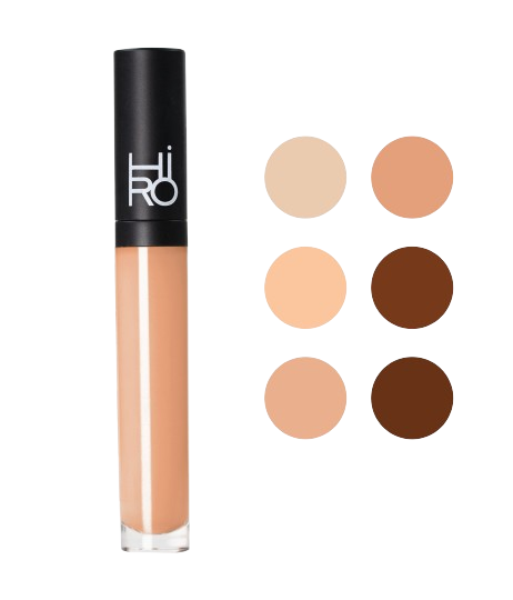Hiro Liquid Concealer – durchsichtige Tube mit schwarzem Deckel, beige Farbe, weißer Hintergrund – Make-up