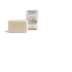KLAR Heilerde Hand and Body Soap – cream-colored bar with gold embossing, white box, white background – skin care