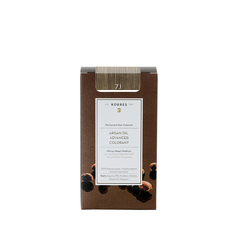 KORRES Argan Oil Advanced Colorant 7.1 Ash Blonde – brown cardboard box, white background – hair color