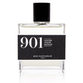 Bon Parfumeur 901 Nutmeg fragrance in a clear glass bottle with a black cap on a white background, perfume.