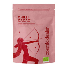 Cosmic Dealer Chilli Cacao – pink stand-up pouch with red design, white background – superfood