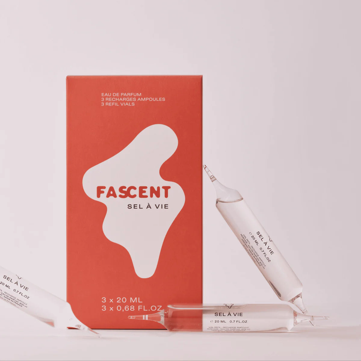 Sel À Vie Eau de Parfum – 3x20ml Nachfüllampullen, orangefarbene Verpackung, weißer Hintergrund – Parfüm