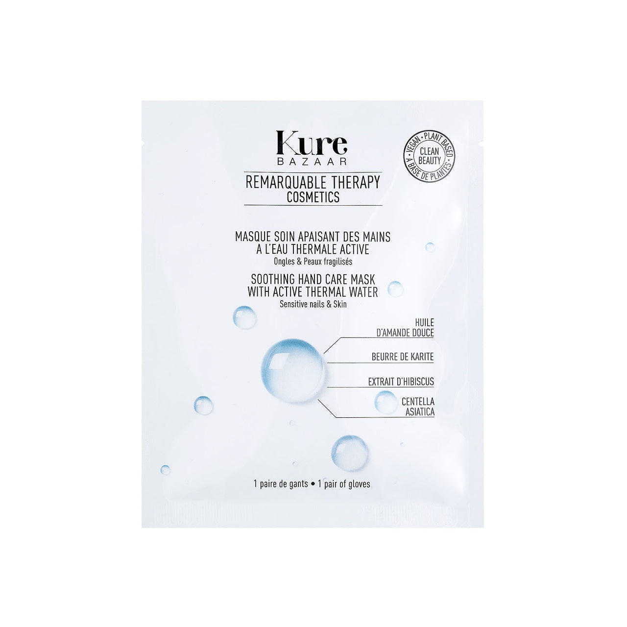 Kure Bazaar Remarquable Therapy Soothing Hand Care Mask – white single-use pouch, 1 pair gloves, white background – hand care