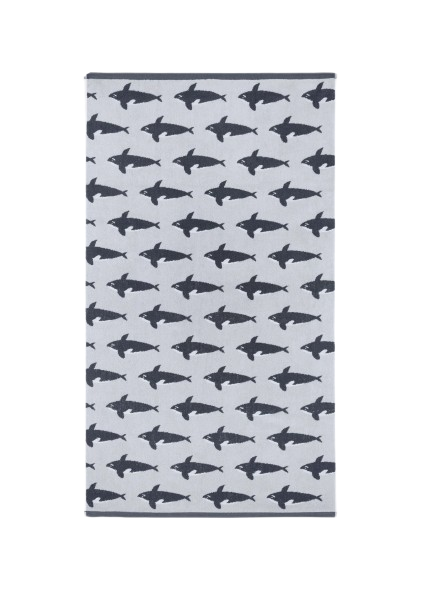 Orca Organic Cotton Beach Towel – light gray with black orcas, white background – beach towel