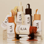 ILIA Super Serum Skin Tint SPF30 – white bottle 30ml, dropper cap, cream background – skin care