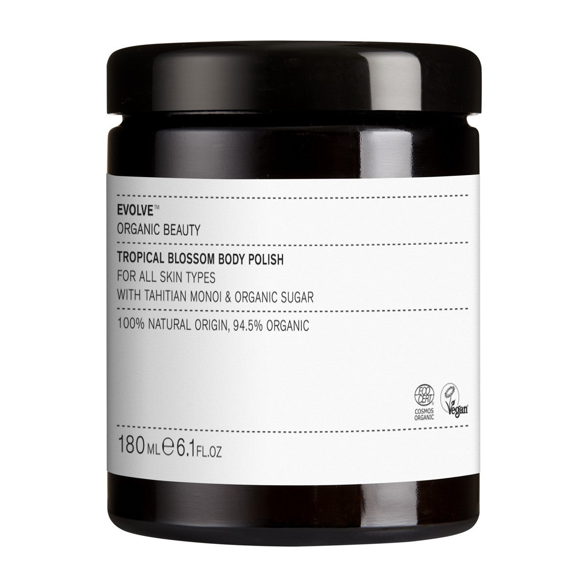 Evolve Organic Beauty Tropical Blossom Body Polish, schwarzer Tiegel, 180 ml, Körperpflege