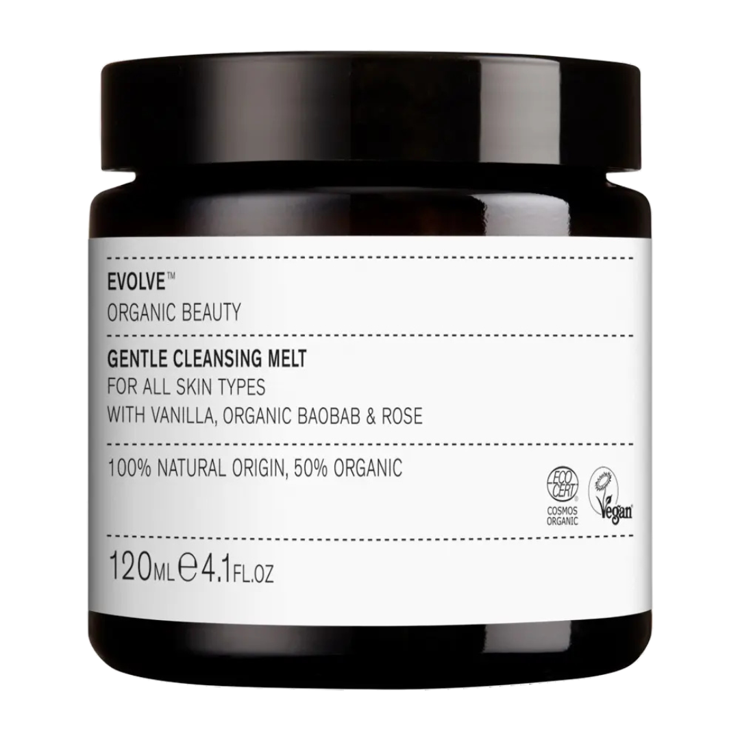 Evolve Organic Beauty Gentle Cleansing Melt im braunen Glastiegel mit schwarzem Deckel, 120ml, Hautpflege
