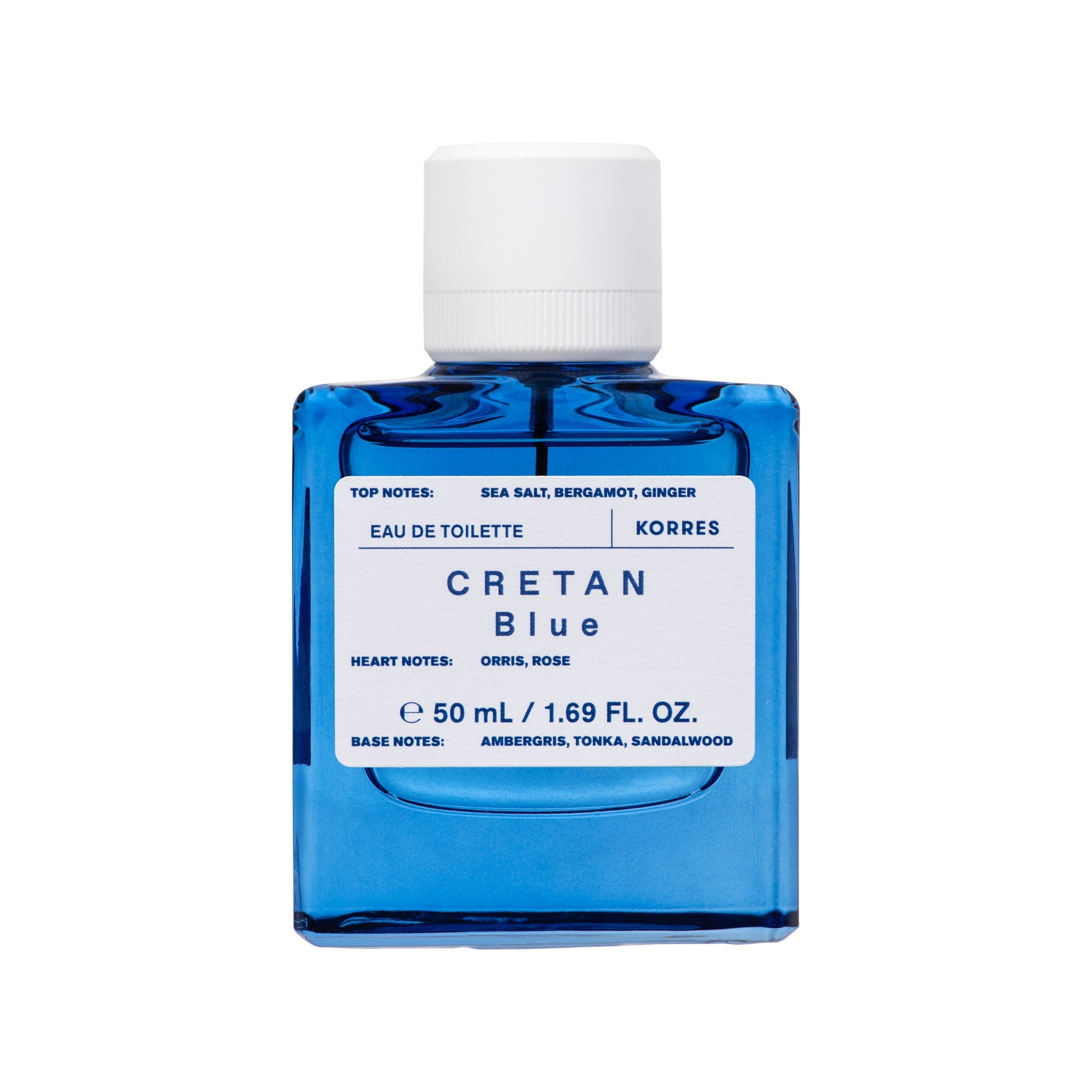 Eau de Toilette in a blue Bottle, white Background