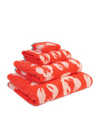 Lobster Organic Cotton Beach Towel – vibrant red with lobster print, white background – beach accessories