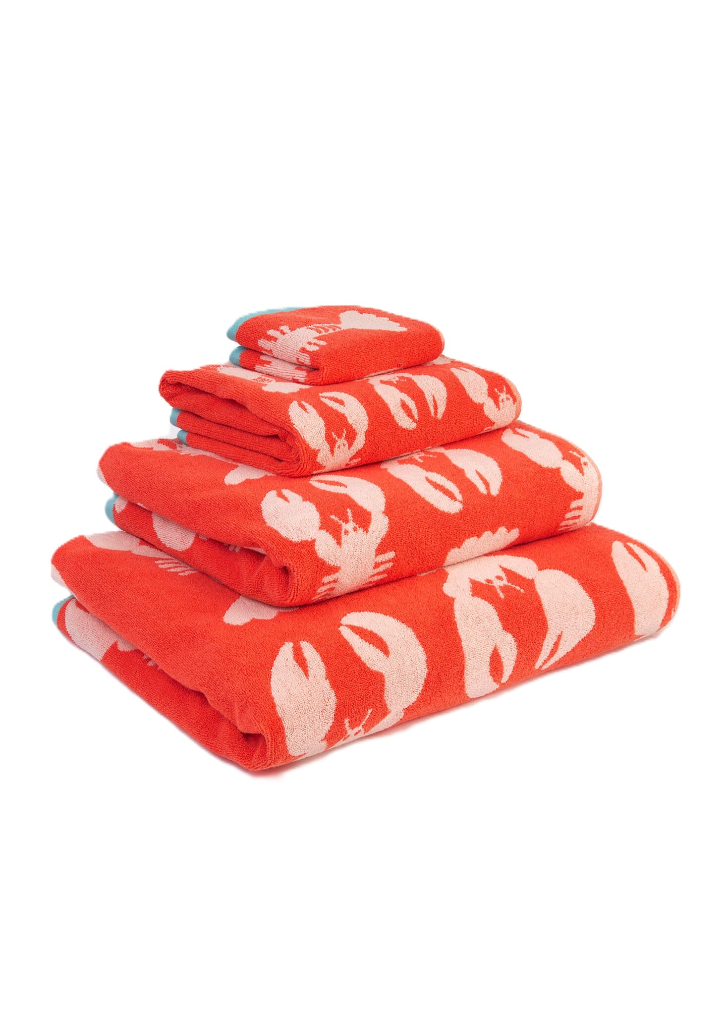 Lobster Organic Cotton Beach Towel – vibrant red with lobster print, white background – beach accessories