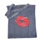 Bag Pali Grey Red Kiss – grey fabric tote with red lip print and black pattern, white background – accessories