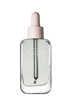 Manasi 7 Botanical Serum – clear glass bottle with pink dropper cap, white background – skin care