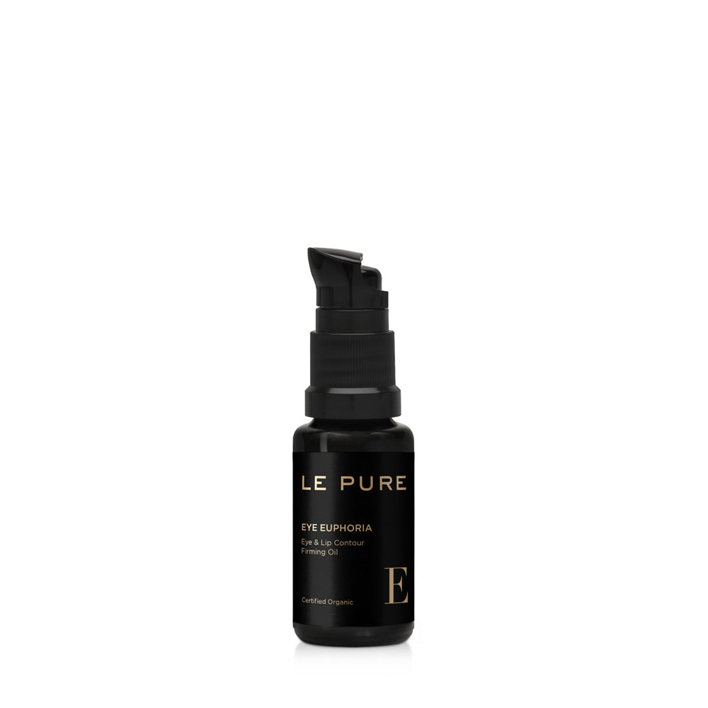 LE PURE Eye Euphoria – schwarze Flasche 15ml mit Pumpverschluss, weißer Hintergrund – Augenpflege