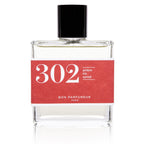 Bon Parfumeur 302 Amber – clear glass bottle with red label, black cap, white background – perfume
