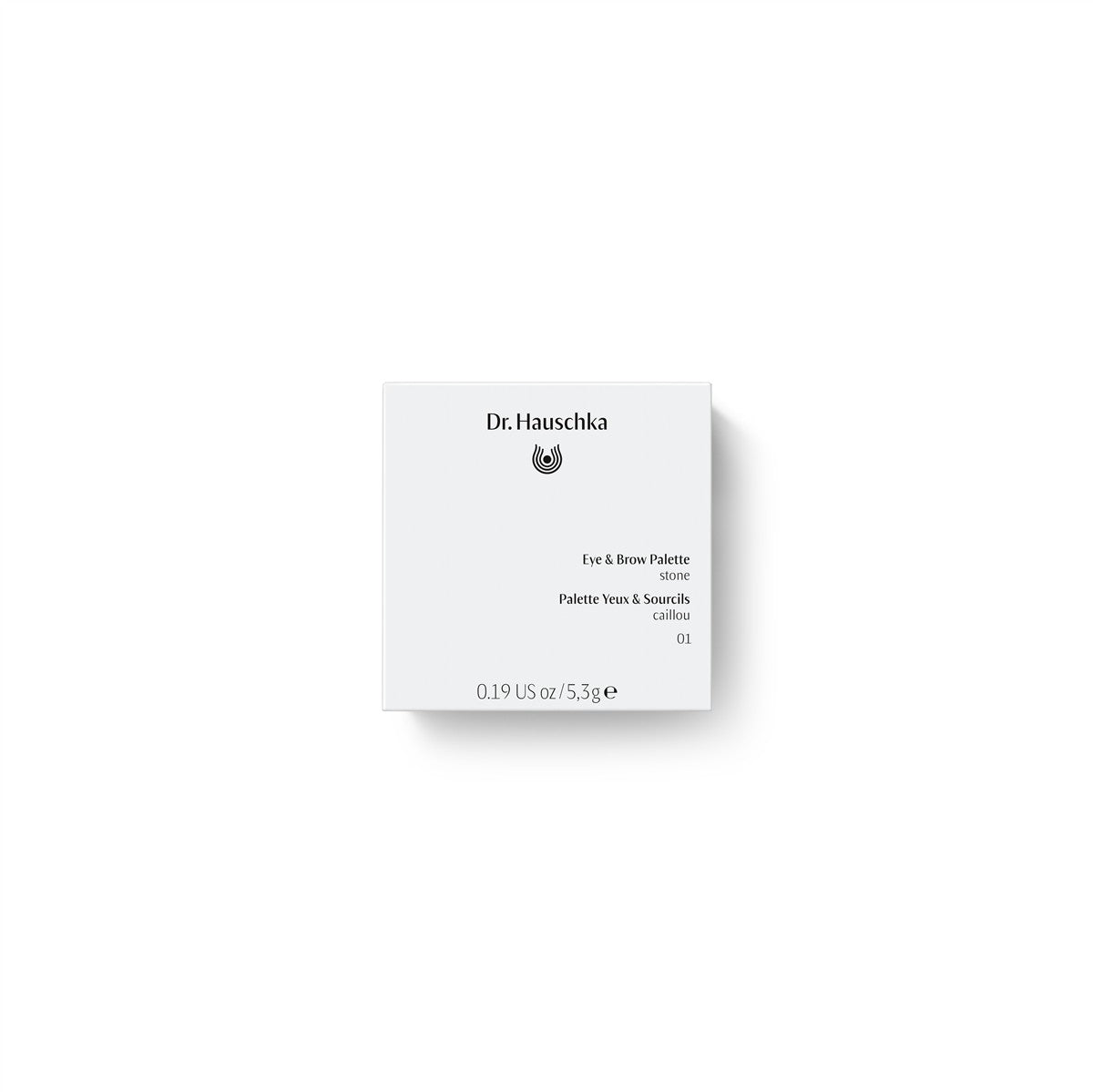 Dr. Hauschka Eye & Brow Palette 01 Stone – square box 5.3g, light gray, white background – eye makeup