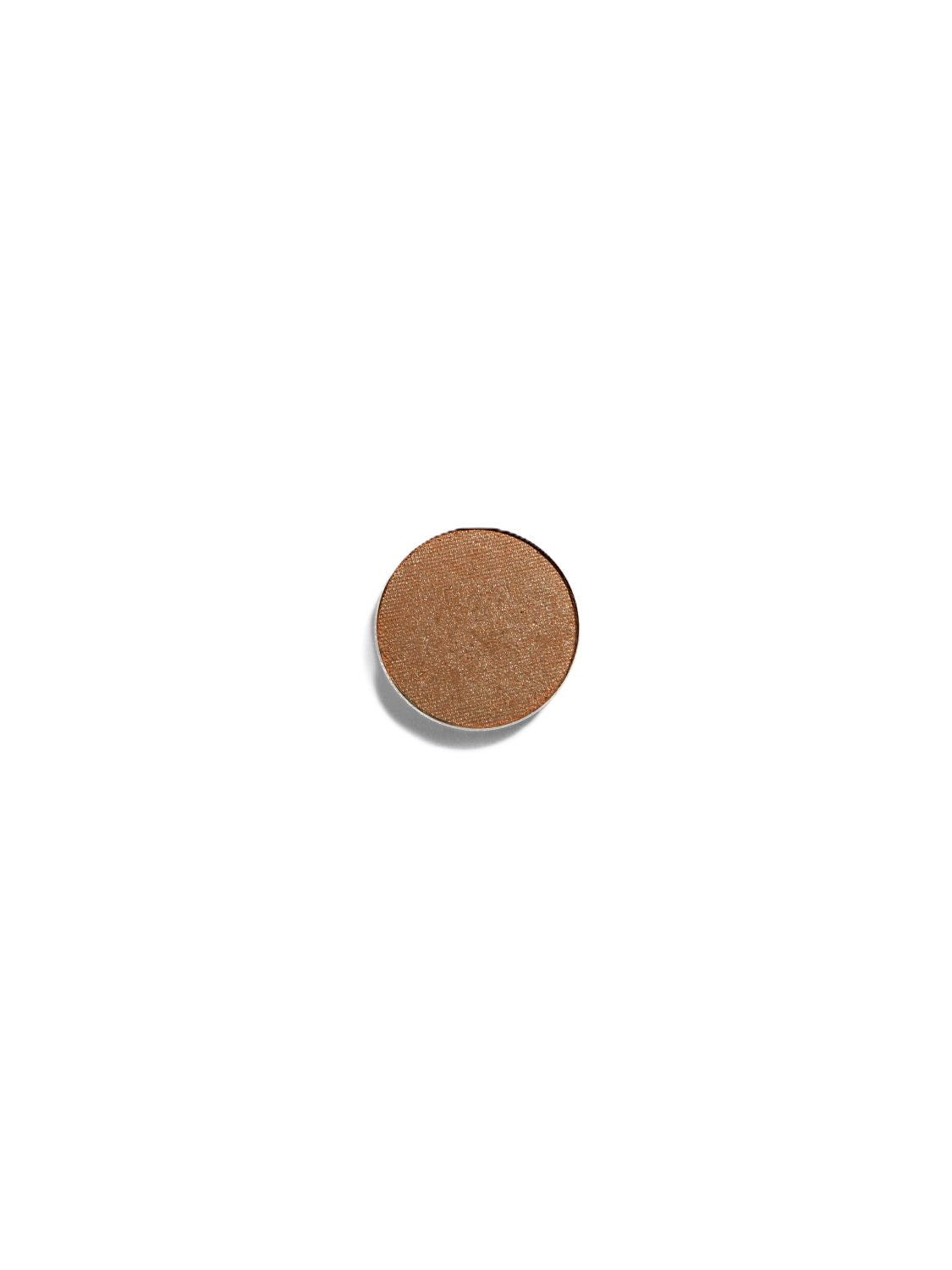 Magnetische Lidschatten-Nachfüllung – runder, goldbrauner Refill auf weißem Hintergrund – Augen-Make-up