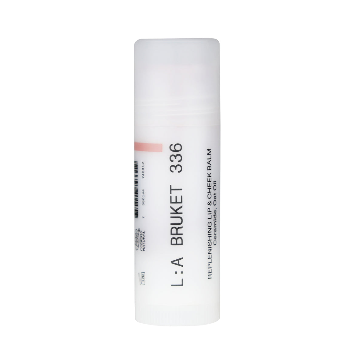 L:A Bruket No. 336 Replenishing Lip & Cheek Balm in weißer Stiftform vor weißem Hintergrund, Hautpflege.