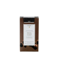 KORRES Argan Oil Permanent Hair Colorant 3.0 – brown cardboard box, white background – hair care