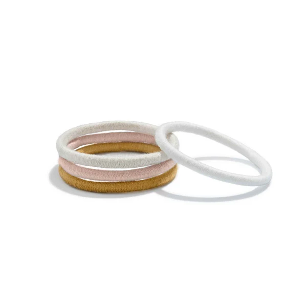 Plastic Free Round Hair Ties Golden Fibres, beige/pink/gold/white, white background – hair care