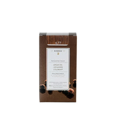 KORRES Argan Oil Advanced Colorant Gianduja 6.77 – brown cardboard box, white background – hair color