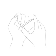 Block Buffer – minimalist line drawing, hands holding rectangular object, white background – nail care