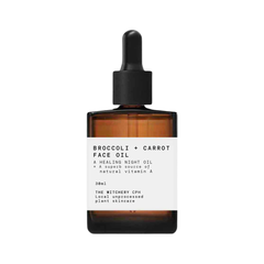 The Witchery CPH Broccoli Carrot Face Oil in a brown glass bottle with dropper on a white background, 30ml skin care.