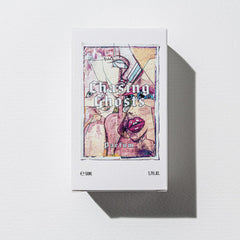 Chasing Ghosts Parfum – white cardboard box 50ml, abstract artwork, white background – perfume