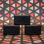 KLAR Heidelberg Activated Charcoal Soap – black soap bars, geometric background – skin care