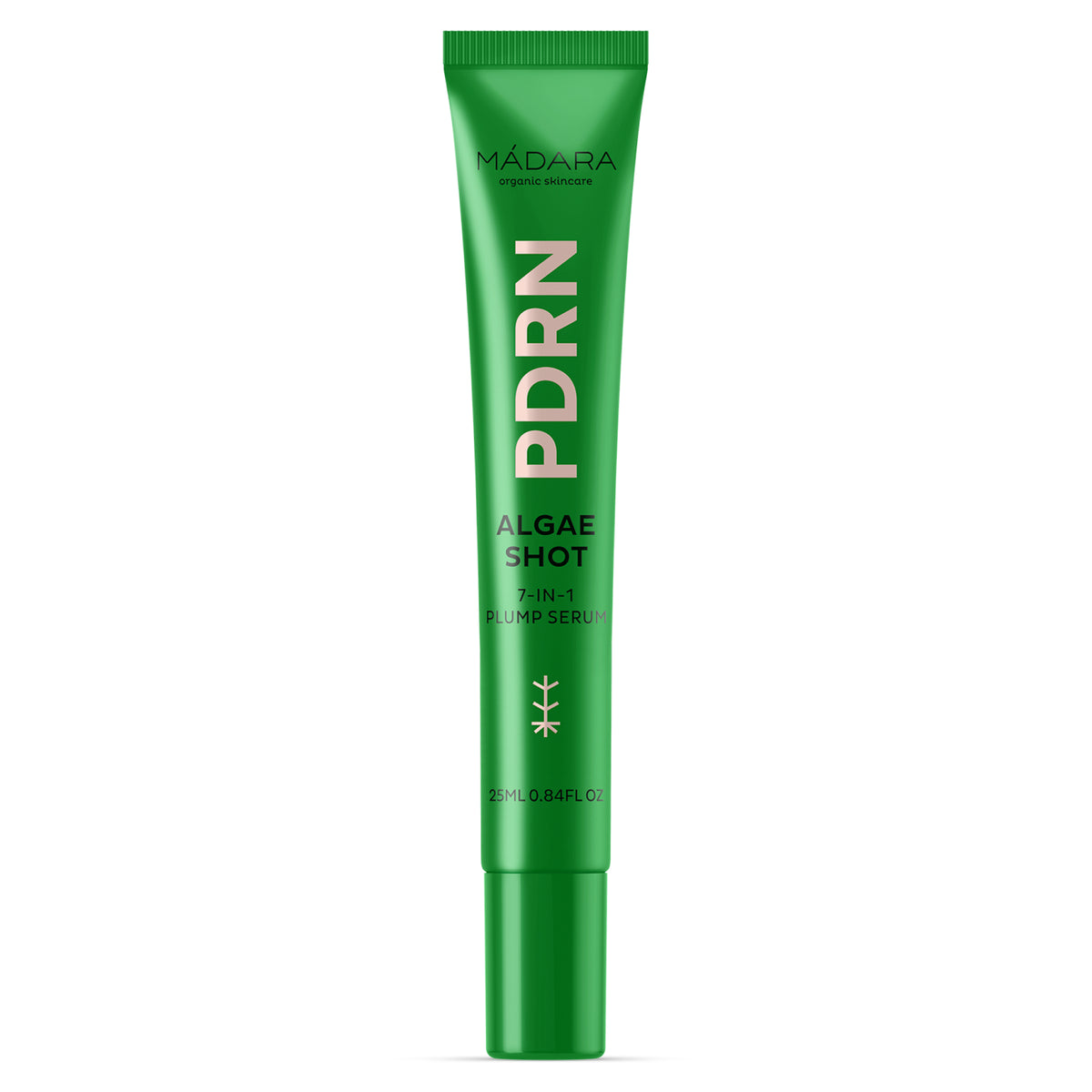 MÁDARA PDRN Algae Shot 7-in-1 Serum in einer grünen Tube mit Schraubverschluss, 25ml.