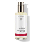 Dr. Hauschka Quince Hydrating Body Milk – clear bottle with pump dispenser, white-red label, white background – body care