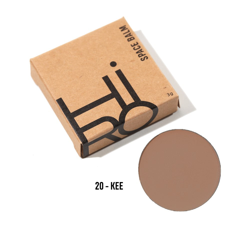 Out of Space Balm #20 Kee Refill – brown cardboard box 3g, round balm, white background – skin care