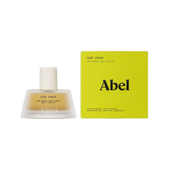 Abel Coat Check Eau de Parfum – 50ml Flasche mit weißem Verschluss, gelbe Verpackung, weißer Hintergrund – Parfüm
