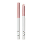 ILIA Eye Stylus Shimmer in a white and pink tube with cap on a white background, eyeshadow pencil.