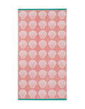 Shells Organic Cotton Badelaken – rosa Strandtuch mit Muschelmuster, türkisrandig, weißer Hintergrund – Strandaccessoires