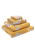 Tigers Organic Cotton Waschlappen – gelbe Baumwolltücher mit Tiger-Muster, weißer Hintergrund – Badezimmer-Accessoires