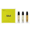 Abel Mini Parfümset Warm – drei 6ml Sprayfläschchen, schwarze Zerstäuber, gelbe Verpackung – Parfüm