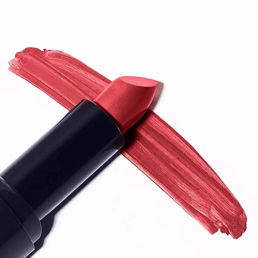 Lipstick 26 Hibiscus – black lipstick tube, red shade, white background – lip makeup