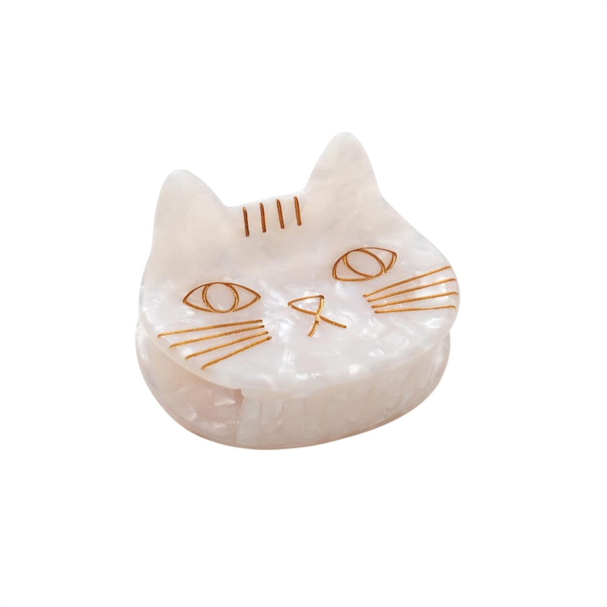 Saltwater Kitty Cat Haarklammer – weiße Katzenform mit goldener Verzierung, weißer Hintergrund – Haarstyling