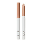 ILIA Eye Stylus Shimmer eyeshadow pencil in white and rose gold on white background, eye makeup