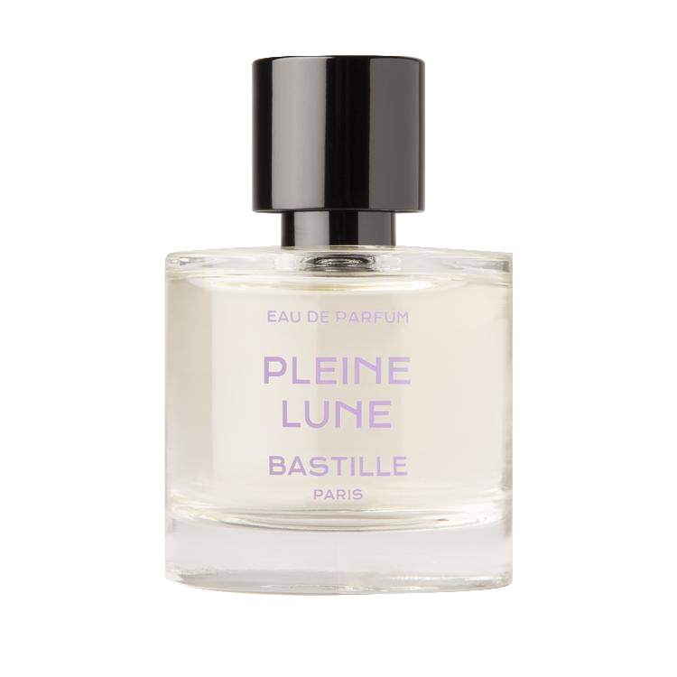Pleine Lune Eau de Parfum – klares Glasfläschchen 50ml, schwarzer Sprühkopf, weißer Hintergrund – Parfüm