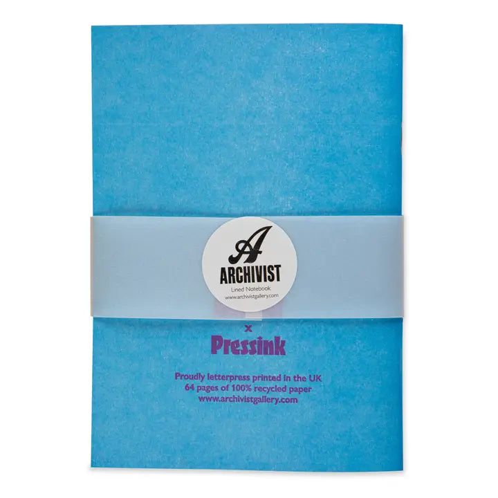 Pressink Notizbuch Love – blaues Notizbuch mit 64 Seiten, hellblauer Gurtband, weißem Hintergrund – Schreibwaren
