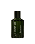 L:A BRUKET No. 333 Övernatur Eau de Parfum – dunkelgrüne Glasflasche mit schwarzem Deckel, weißer Hintergrund – Parfüm