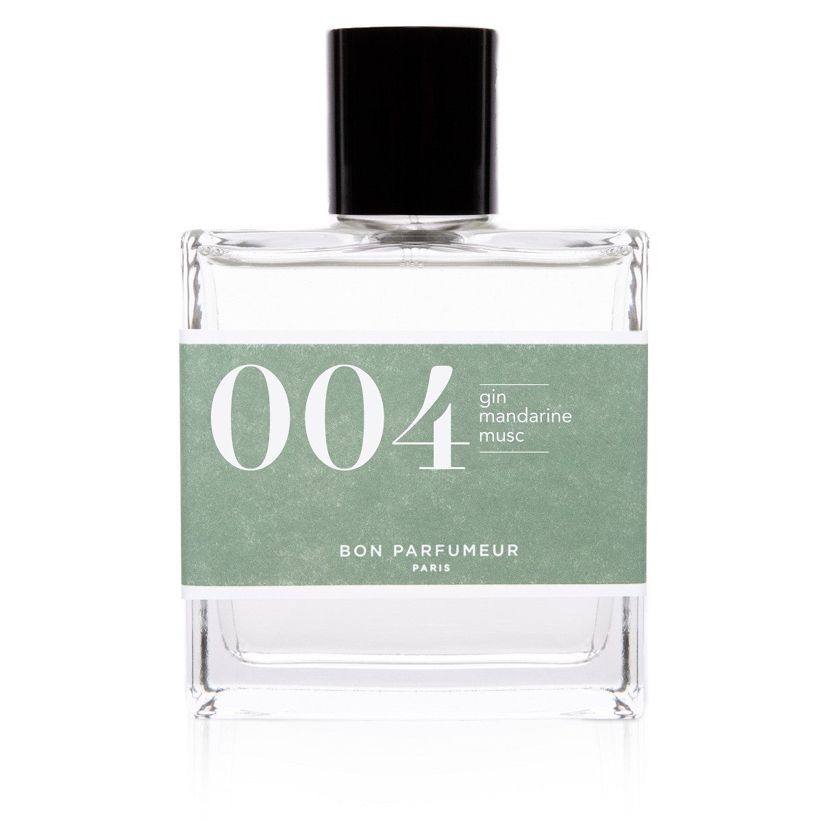 Bon Parfumeur 004 Gin – klares Glasfläschchen 100ml, schwarzer Deckel, grünes Etikett, weißer Hintergrund – Parfüm