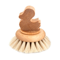 Badebürste Ente – Holzente mit Naturborsten, weißer Hintergrund – Körperpflege