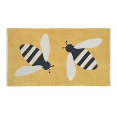 Buzzy Bee Organic Cotton Bath Towel – yellow with bee design, white border – bath textiles