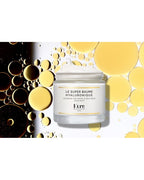 Kure Bazaar Le Super Baume Hyaluronique – white glass jar, gold accents, creamy texture, background with golden oil droplets – skin care