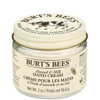 Burt’s Bees Almond & Milk Hand Cream – glass jar 56.6g, cream lid on white background – hand care