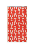 Lobster Organic Cotton Badetuch – leuchtend rotes Handtuch mit weißen Hummermotiven und hellblauem Rand – Badezimmer